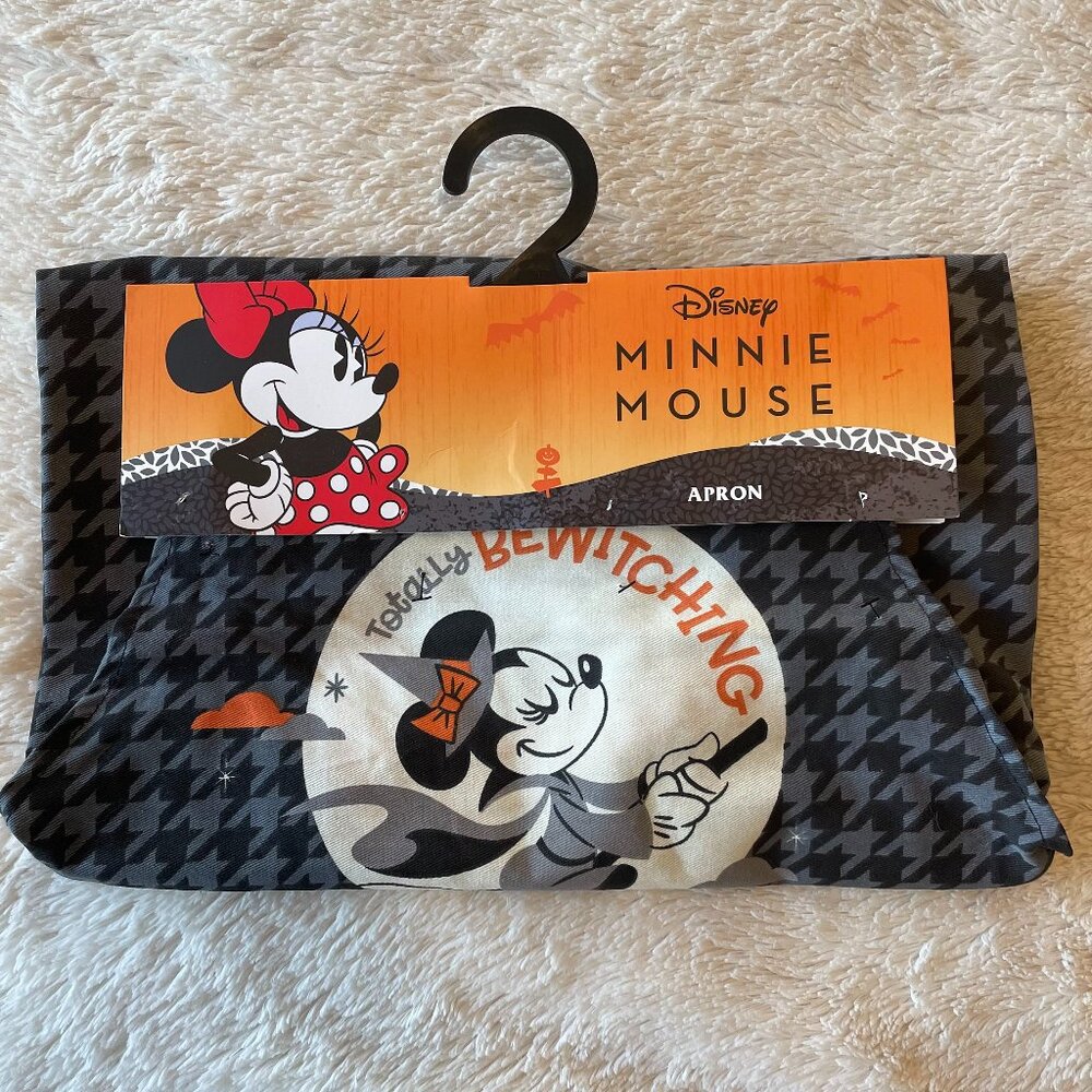 NWT Disney Minnie Mouse Bewitching Halloween Kitchen Full Apron Houndstooth